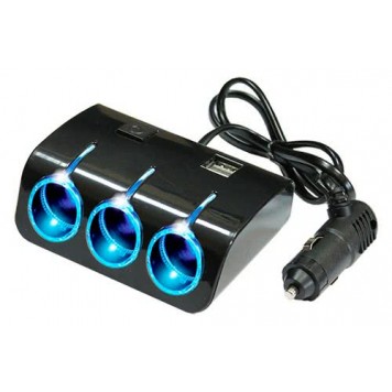 Разветвитель прикуривателя 12/24V на 3 гнезда 120W + 2 х USB разъема 5V-1.2 А, с выкл., св. подсв. 