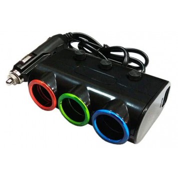 Разветвитель прикуривателя 12/24V на 3 гнезда 120W + 2 х USB разъемa 5V-2.1 А, 1 А, с выкл.