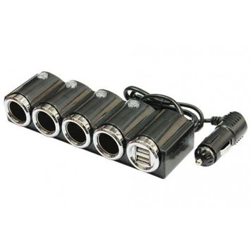Разветвитель прикуривателя 12/24V на 4 гнезда 120W + 2хUSB разъема 5V-1А, с выкл. 