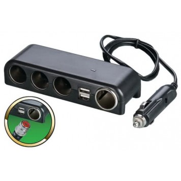 Разветвитель прикуривателя 12/24V на 4 гнезда 120W + 2 х USB разъема 5V-1 А 