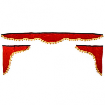 Ламбрекен лобового стекла со шторками 210см/60*60см красный 