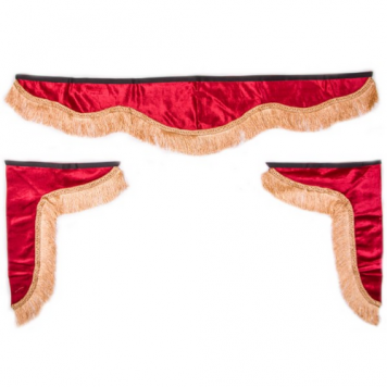 Ламбрекен лобового стекла со шторками SKYWAY 140см/46*60см Красный 