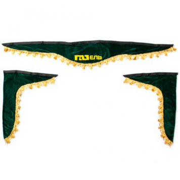 Ламбрекен лобового стекла со шторками 140см/46*60см Газель зеленый 