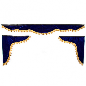 Ламбрекен лобового стекла со шторками 180см/60x60см синий 