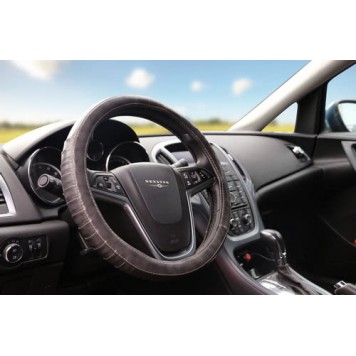 Оплетка на руль кожаная SENATOR Kanzas M (d=38см) серая 