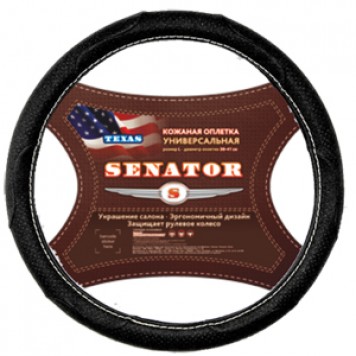 Оплетка на руль кожаная SENATOR Texas M (d=38см) черная 