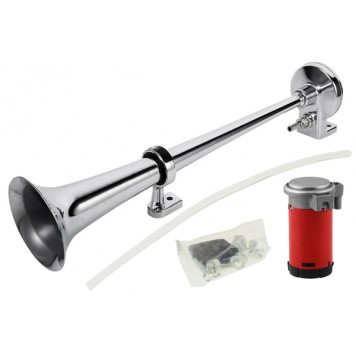 Сигнал электрический 12V одно рожковый с компрессором хром, L 450мм