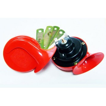 Сигнал звуковой электрический (улитка) 90мм, 24V, 4A, 8A (красный, комплект 2шт.) 