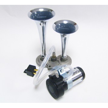 Сигнал двух рожковый 12V с компрессором (хром, L 230 мм) 
