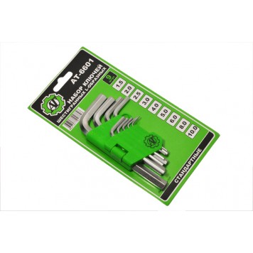 Набор шестигранных ключей "АТ" 9 пр. (1.5, 2.0, 2.5, 3.0, 4.0, 5.0, 6.0, 8.0, 10.0 мм)