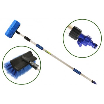 Щетка для мытья телескопическая 2-х секционная L=148-250 см усиленная, с краном подачи воды, CA-646